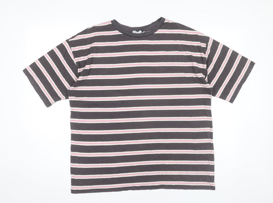 ASOS Design Womens Grey Striped T-Shirt UK 8 Casual Crew Neck