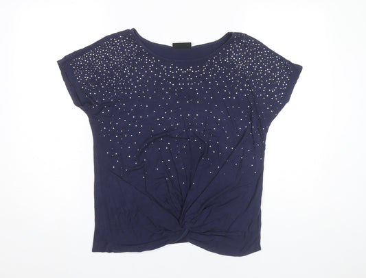 Wallis Women Blue Rhinestone Embellished T-Shirt Size 14