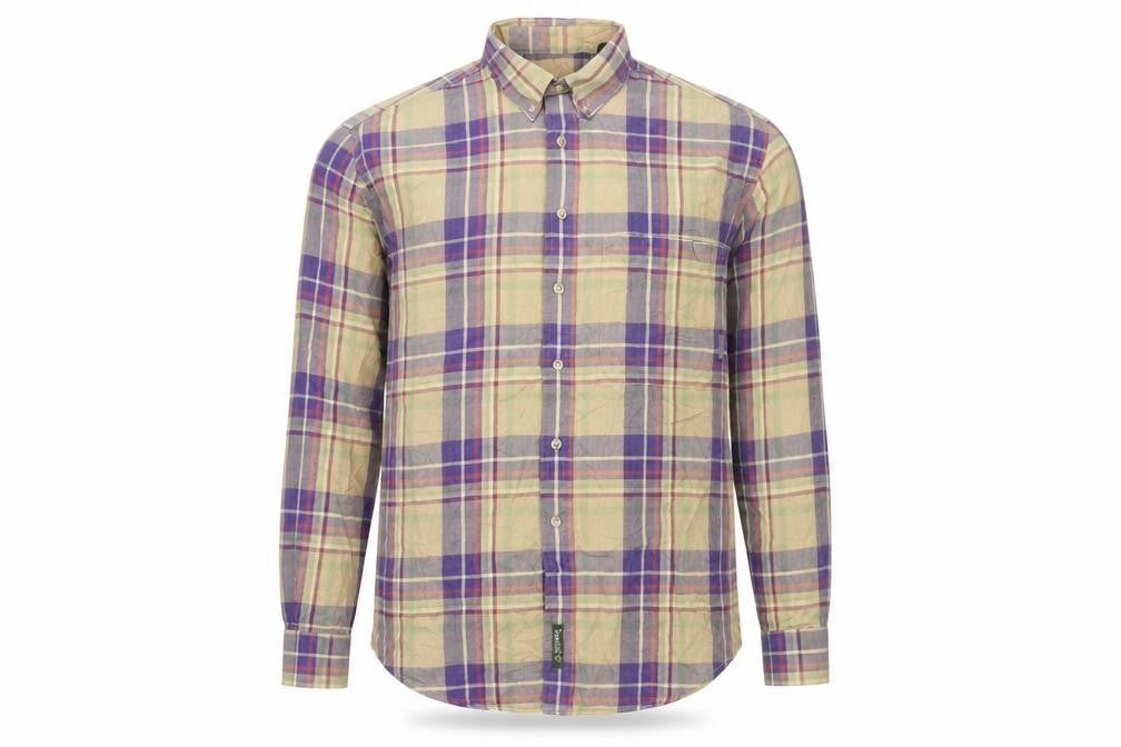 Timberland Mens Small Beige Purple Plaid Button-Up Shirt