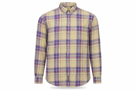 Timberland Mens Small Beige Purple Plaid Button-Up Shirt
