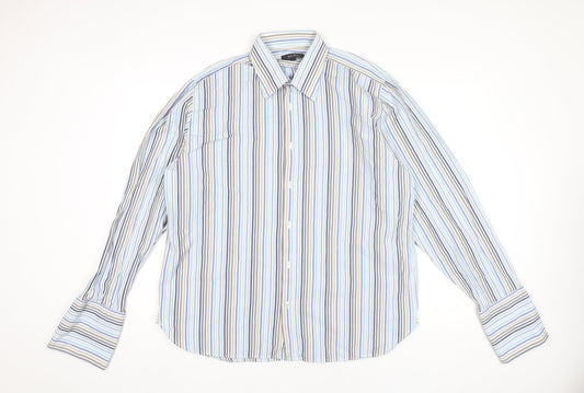 Next Men’s Blue Striped Cotton Dress Shirt XL Long Sleeve