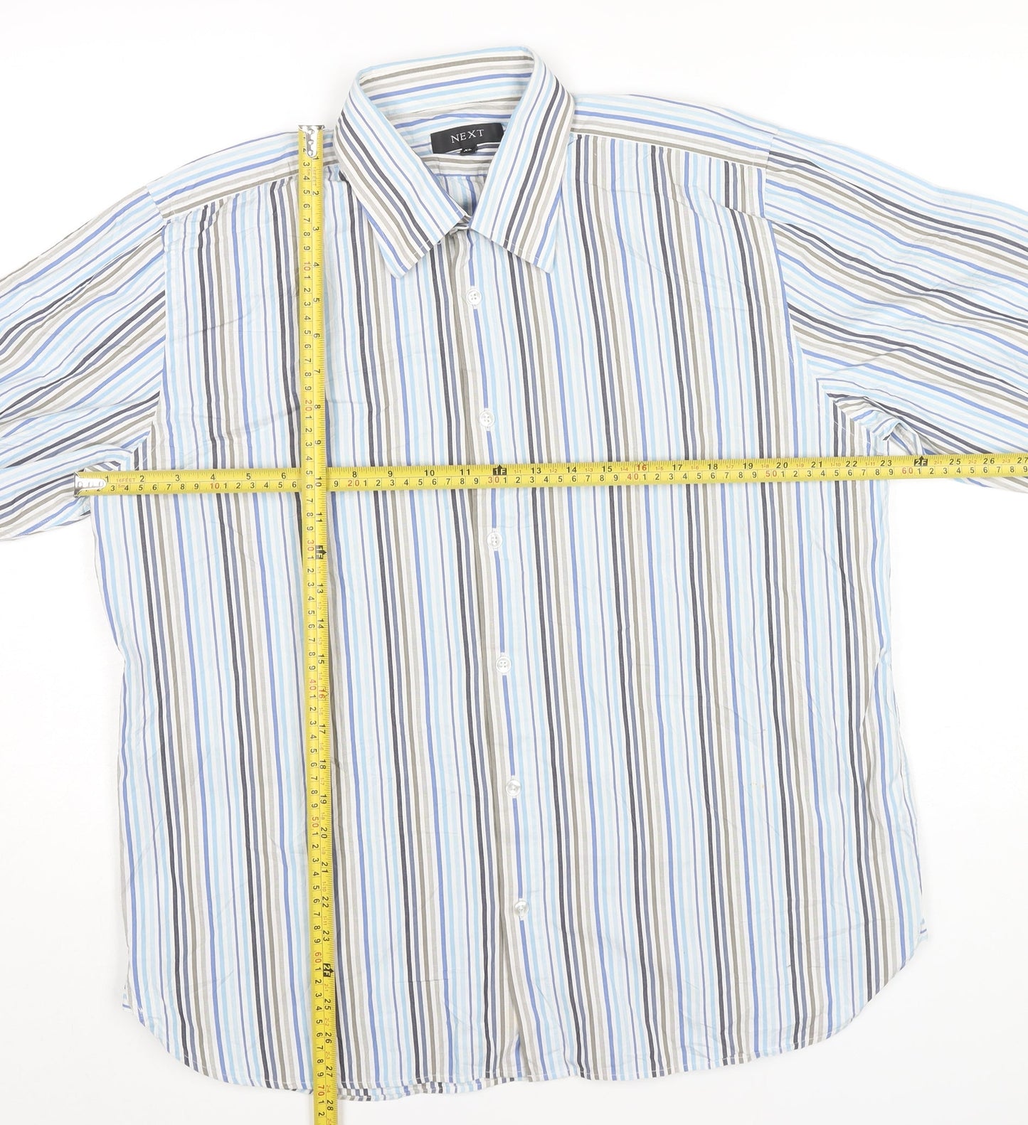 Next Men’s Blue Striped Cotton Dress Shirt XL Long Sleeve