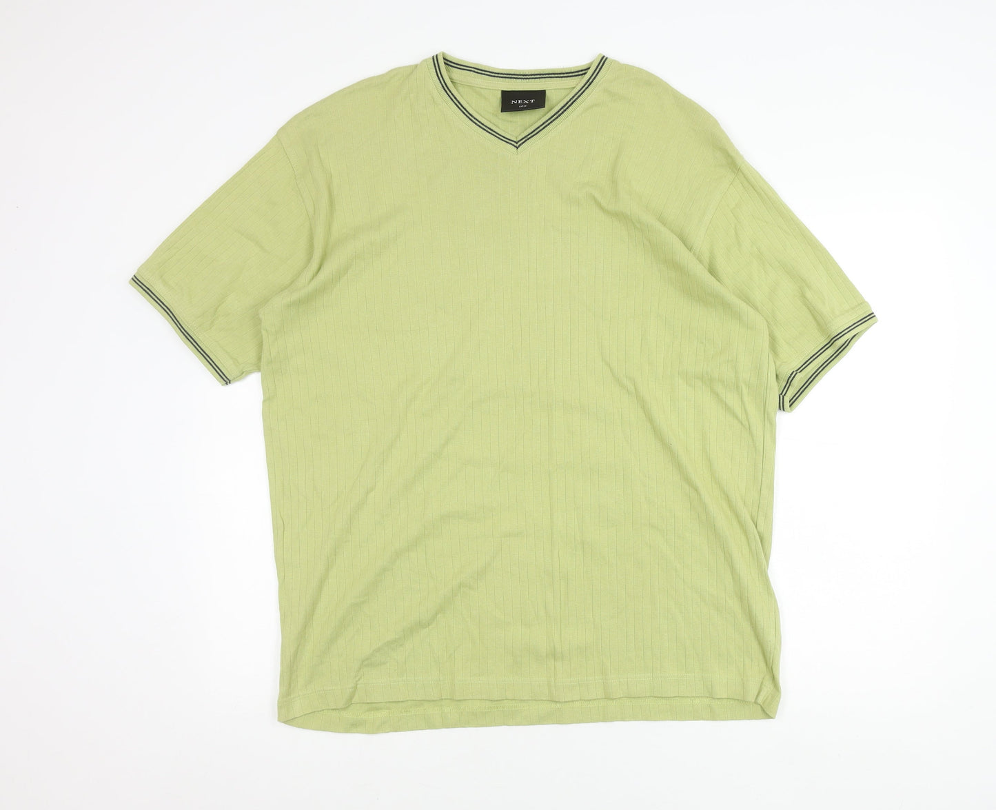 Next Unisex Adults Green Cotton V-Neck Short Sleeve T-Shirt L
