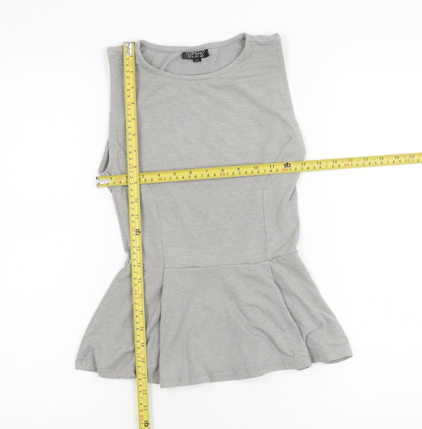 Topshop Women’s Grey Sleeveless Peplum Tunic Blouse UK 8