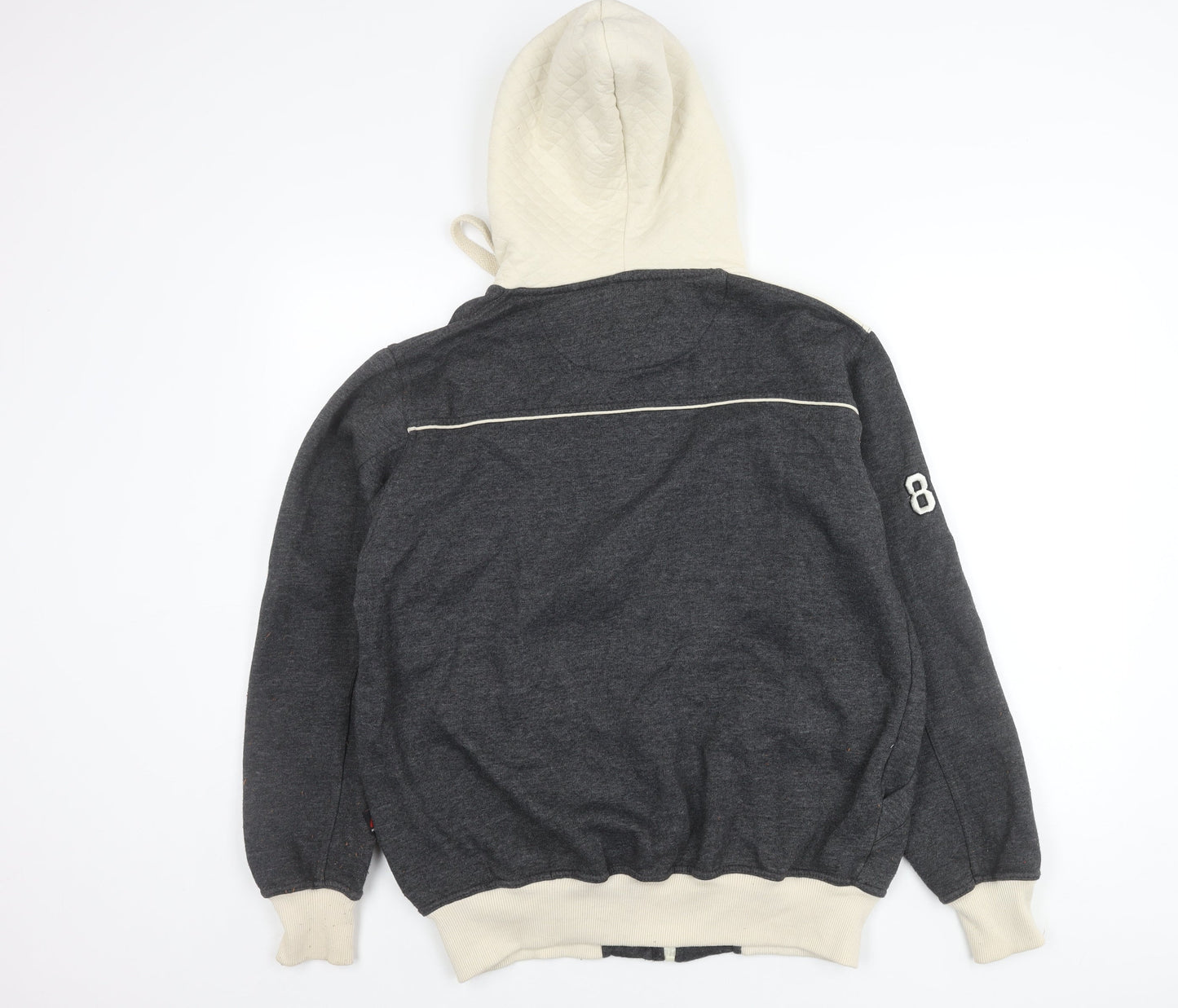 HLYEQPT. Men’s Grey White Varsity Hooded Jacket Size L Cotton Blend