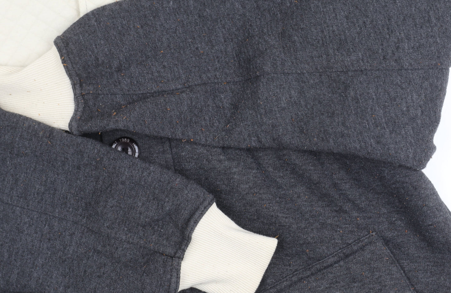 HLYEQPT. Men’s Grey White Varsity Hooded Jacket Size L Cotton Blend