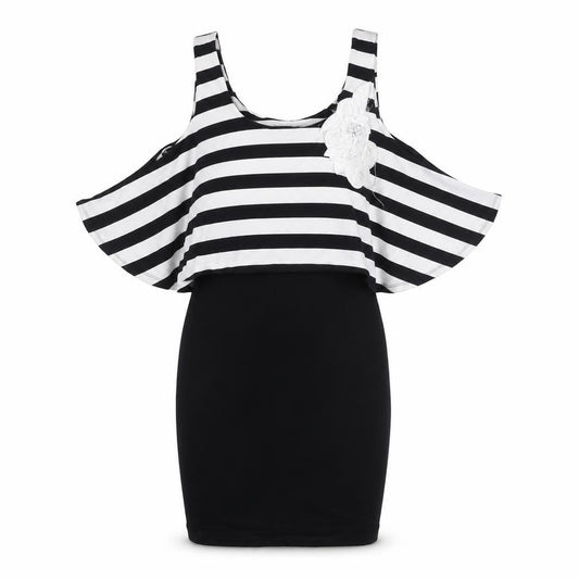 Lipsy Women’s Black White Stripe Cold Shoulder Bodycon Dress Size 10