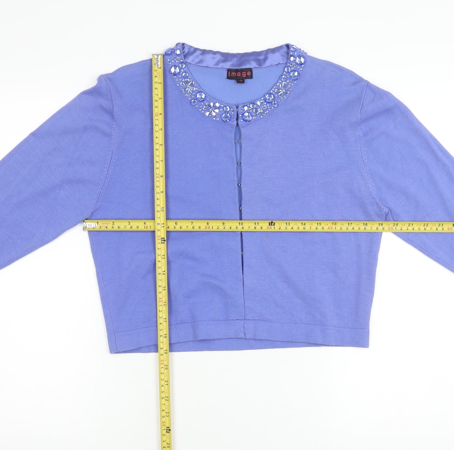 Image Women’s Purple Beaded Cardigan L/XL Knit Long Sleeve