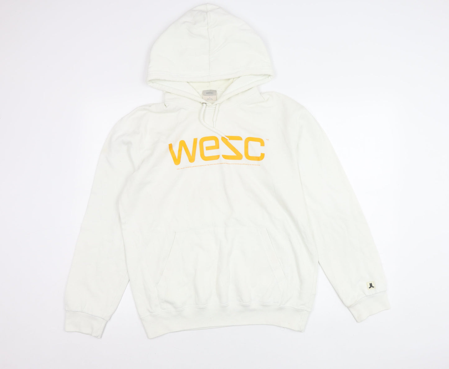 WESC Men’s White Pullover Hoodie Small Graphic Logo Regular Fit