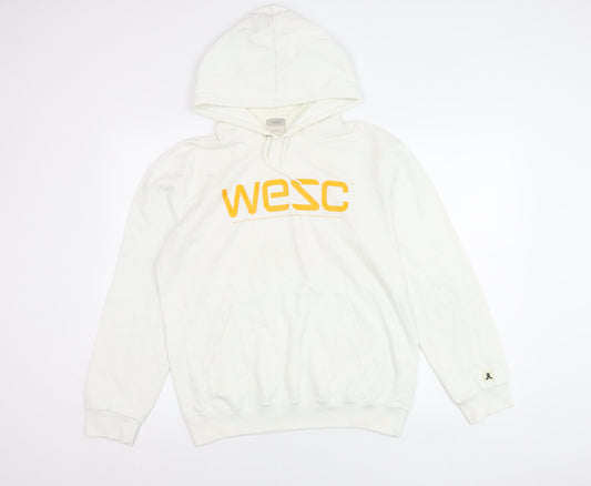 WESC Men’s White Pullover Hoodie Small Graphic Logo Regular Fit