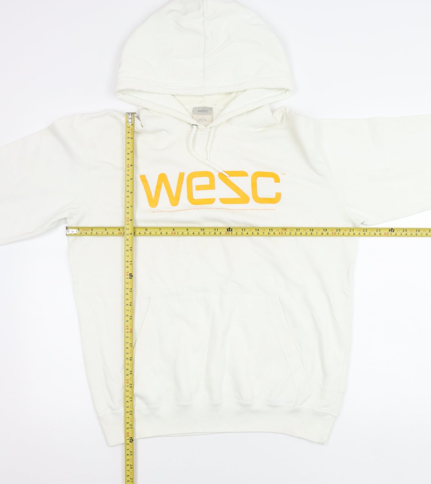 WESC Men’s White Pullover Hoodie Small Graphic Logo Regular Fit