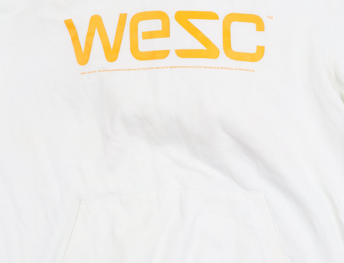 WESC Men’s White Pullover Hoodie Small Graphic Logo Regular Fit