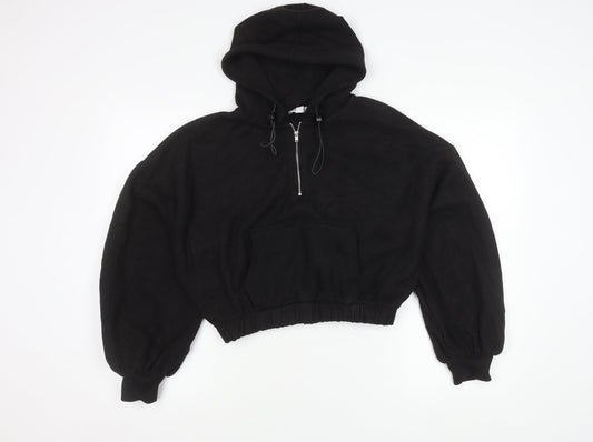Topshop Women’s Black Hoodie Medium Pullover 1/2 Zip Long Sleeve