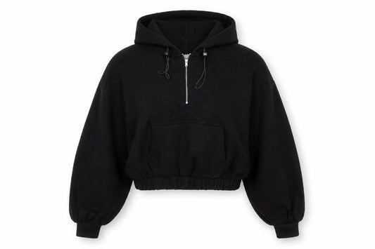 Topshop Women’s Black Hoodie Medium Pullover 1/2 Zip Long Sleeve