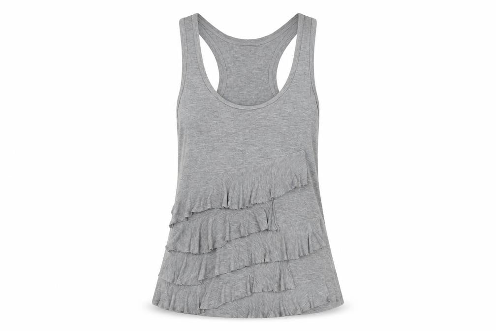 Whistles Women Grey Viscose Ruffle Tank Top Size S Racerback