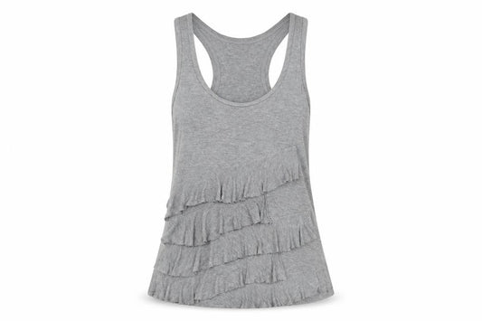 Whistles Women Grey Viscose Ruffle Tank Top Size S Racerback
