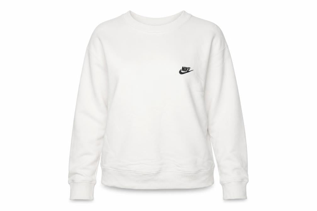 Nike Women White Small Crew Neck Sweatshirt Logo Long Sleeve