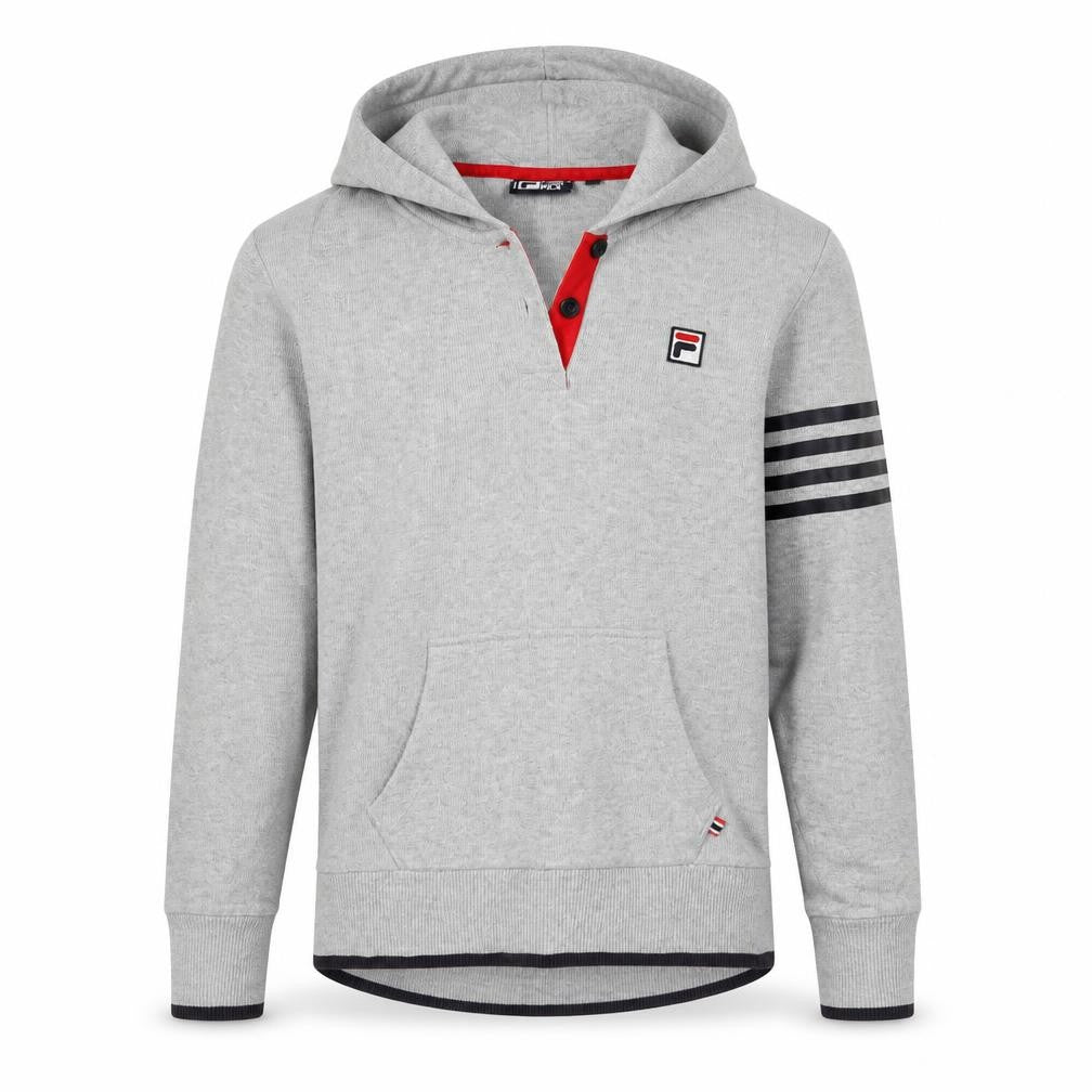 Fila Mens Grey Henley Hoodie Size M Hooded Sweatshirt Logo Sports