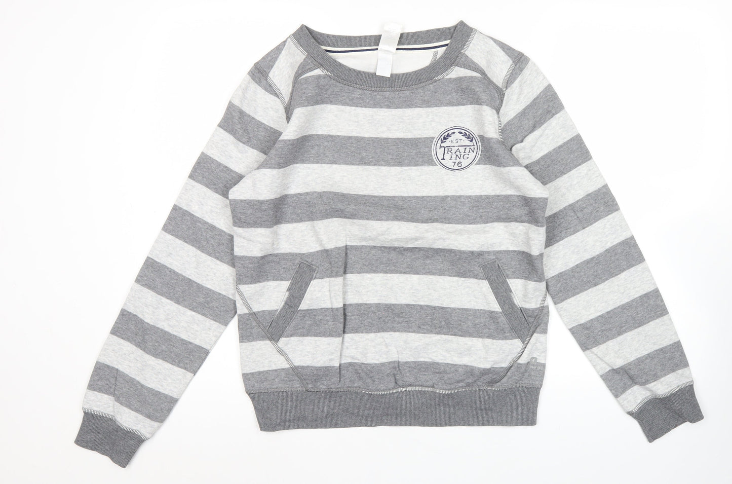 Domyos Men’s Grey Striped Sweatshirt M Regular Fit Pullover