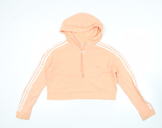 Adidas Womens Pink Cropped Pullover Hoodie Size 6 Cotton Casual