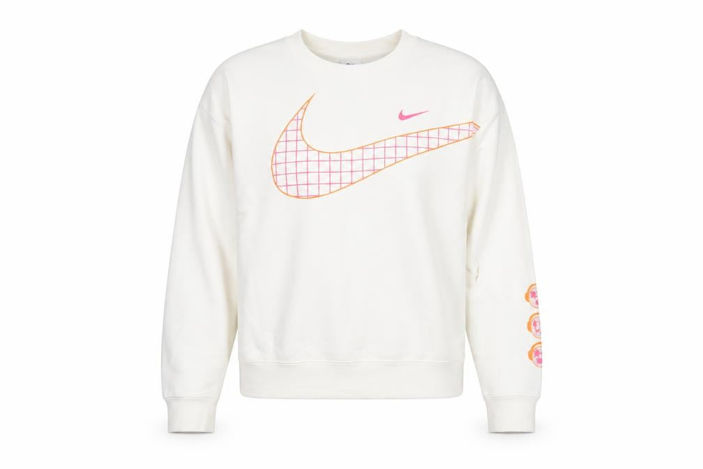 Nike Women’s White Graphic Logo Sweatshirt Size L Cotton Blend