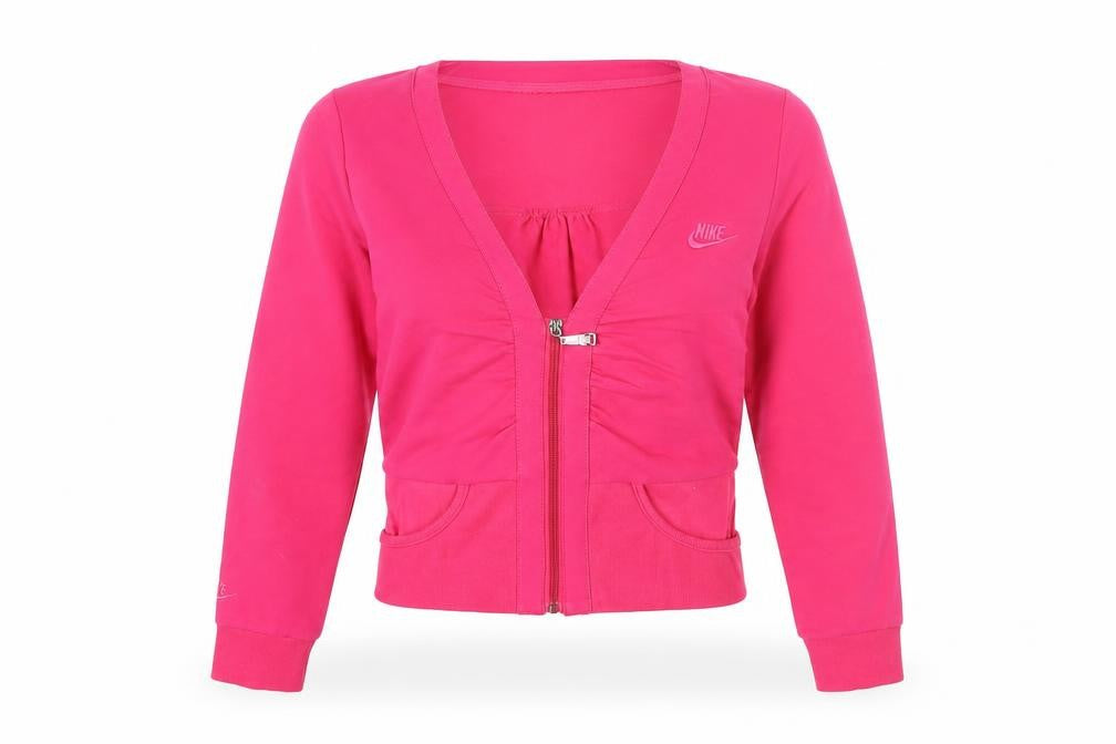 Nike Womens Pink XL Cropped Full Zip Cotton Activewear Jacket