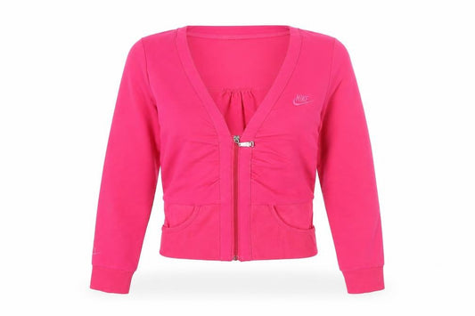 Nike Womens Pink XL Cropped Full Zip Cotton Activewear Jacket