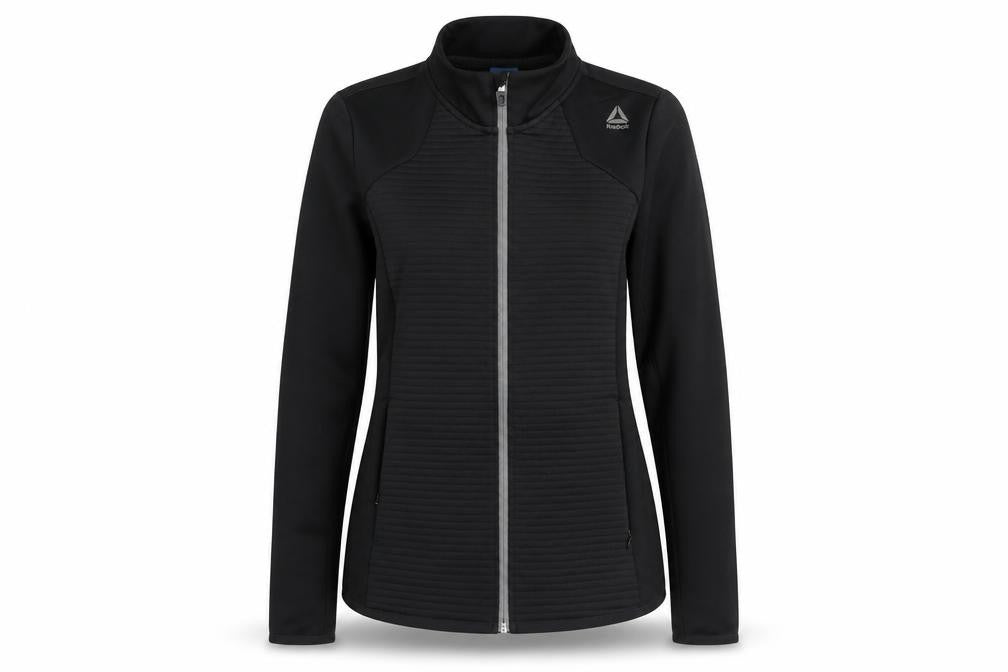 Reebok Womens Black Size 12 Track Jacket Slim Fit Full Zip