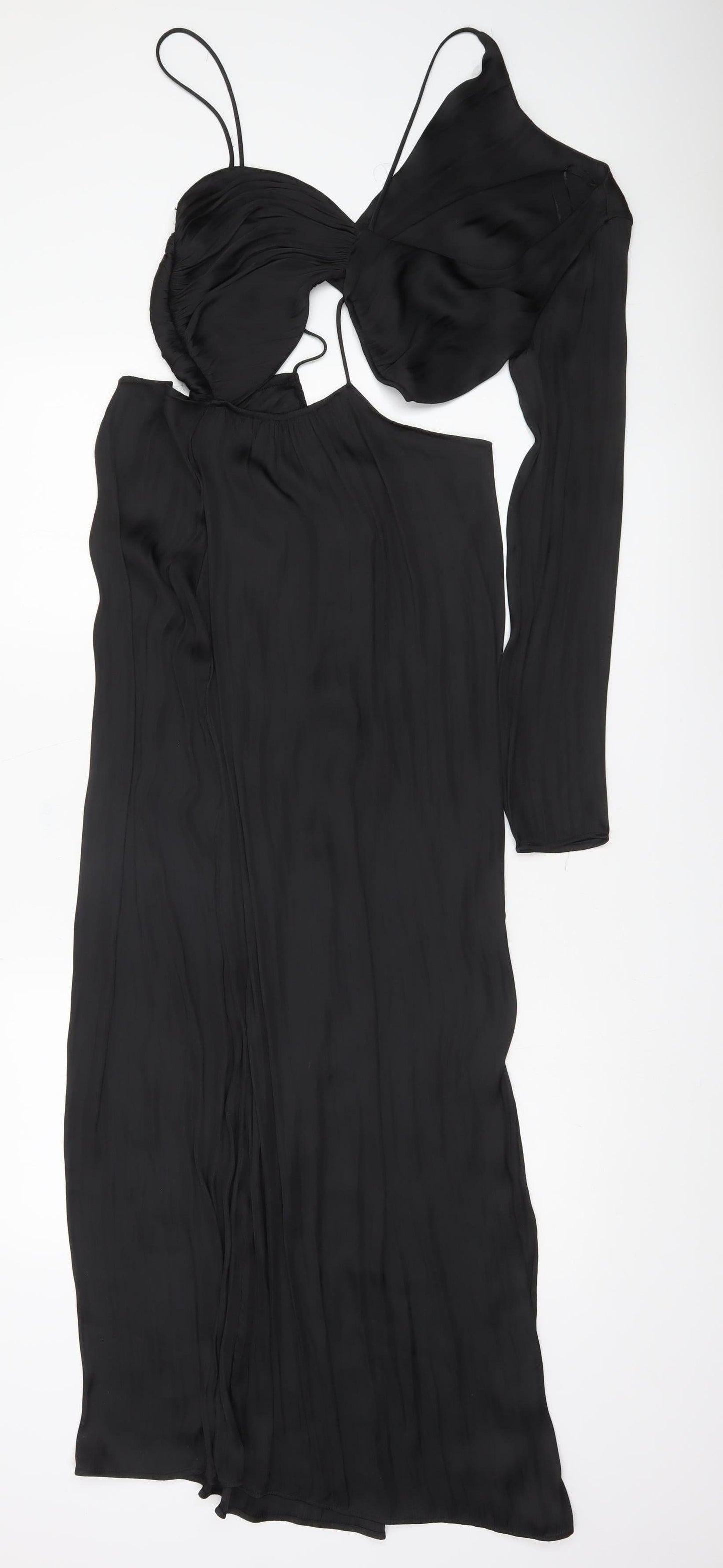 Zara Women Black One Shoulder Cut Out Midi Bodycon Dress Size 14