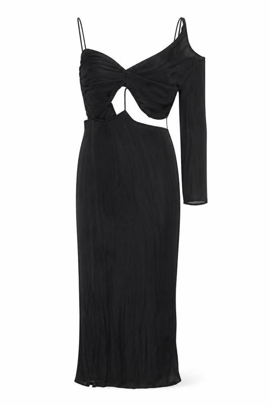 Zara Women Black One Shoulder Cut Out Midi Bodycon Dress Size 14