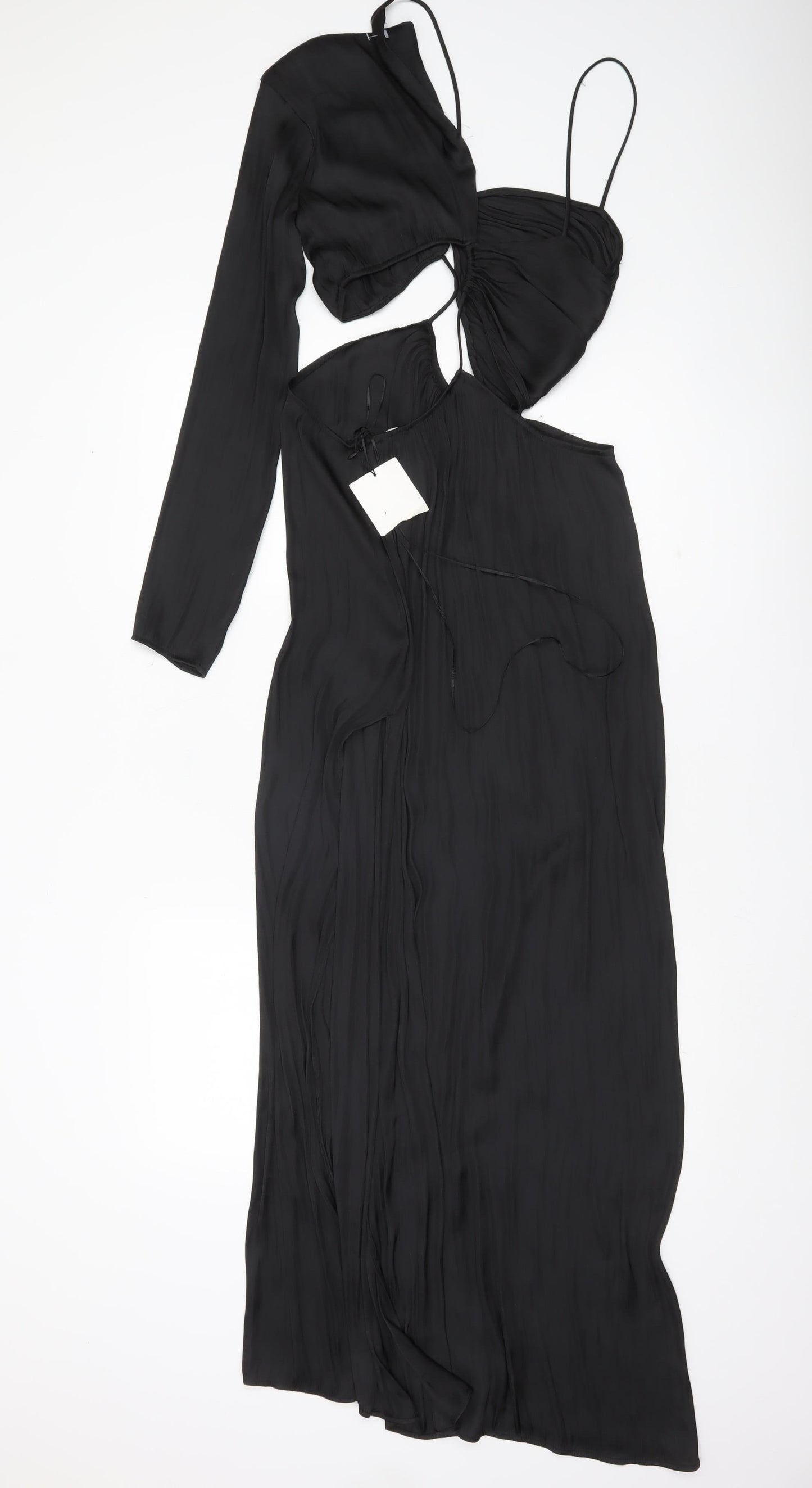 Zara Women Black One Shoulder Cut Out Midi Bodycon Dress Size 14