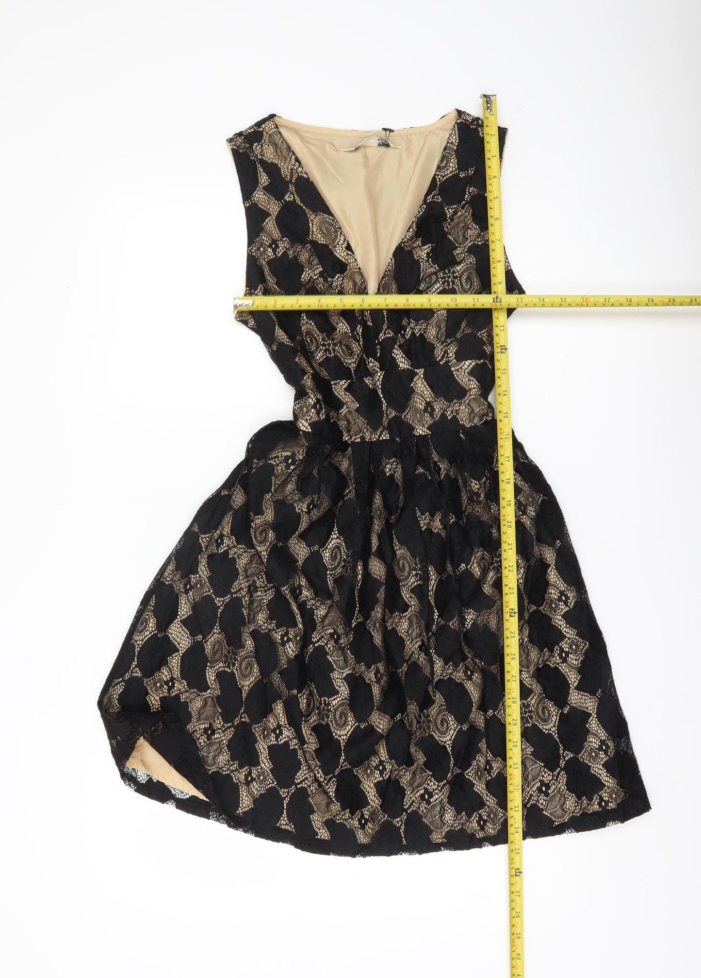 Yumi Women’s Black Beige Lace A-Line Cocktail Dress Size 10