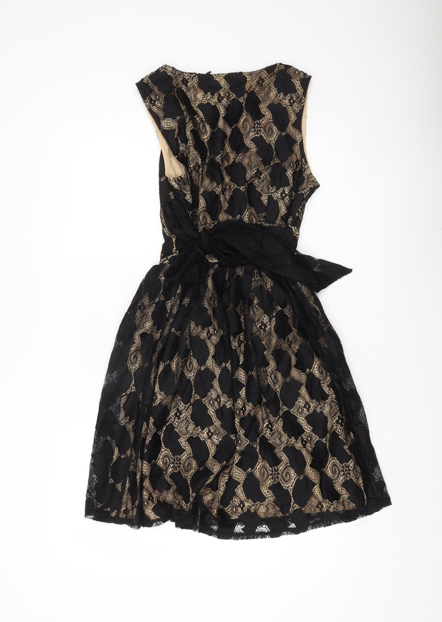 Yumi Women’s Black Beige Lace A-Line Cocktail Dress Size 10
