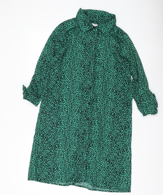 Dancing Leopard Women Green Animal Print Shirt Dress Size 12