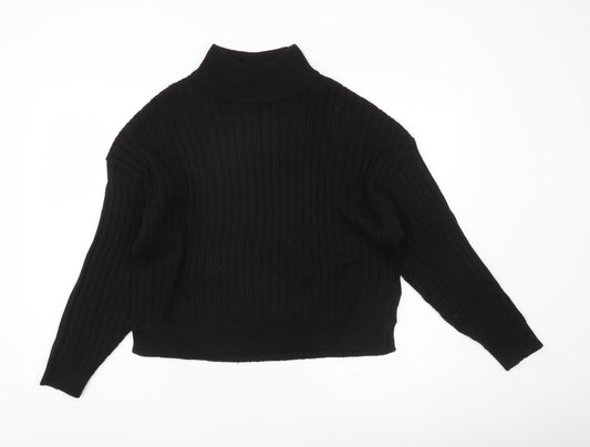 Topshop Women’s Black Mock Neck Rib Knit Jumper Size M