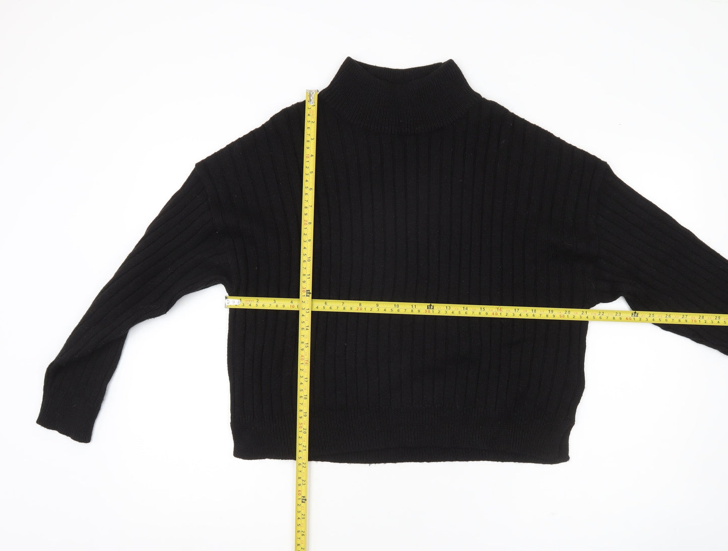 Topshop Women’s Black Mock Neck Rib Knit Jumper Size M