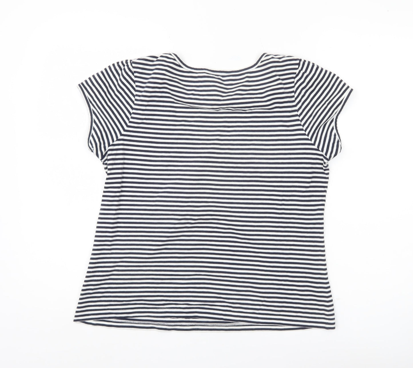 Pomodoro Womens Blue Striped Floral Cotton T-Shirt Size 12