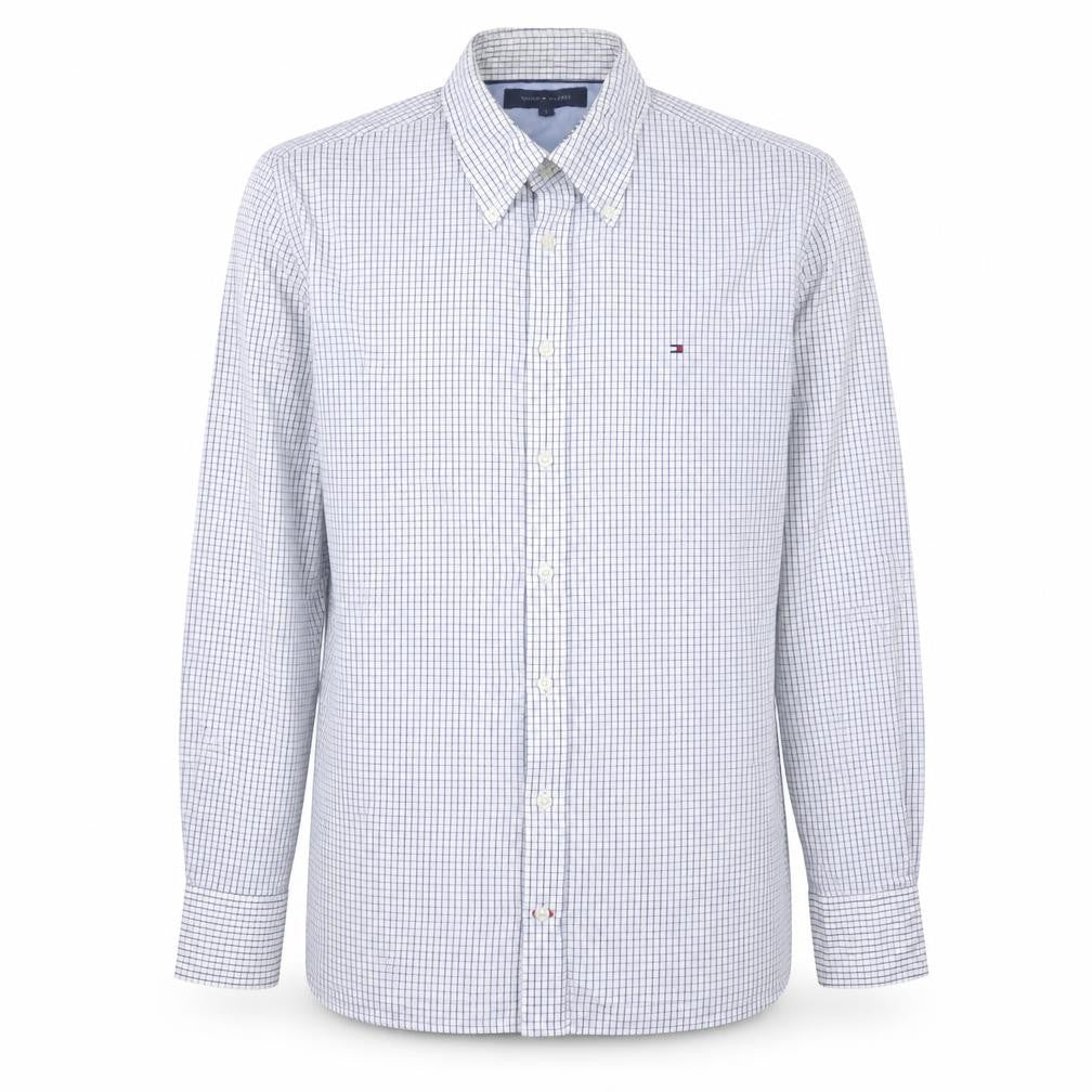 Tommy Hilfiger Men's White Check Long Sleeve Button-Up Shirt L