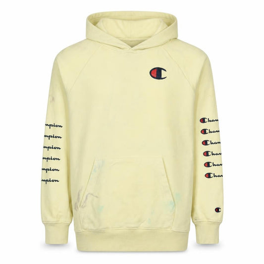 Champion Men's Yellow Pullover Hoodie Small Logo Graphic Print