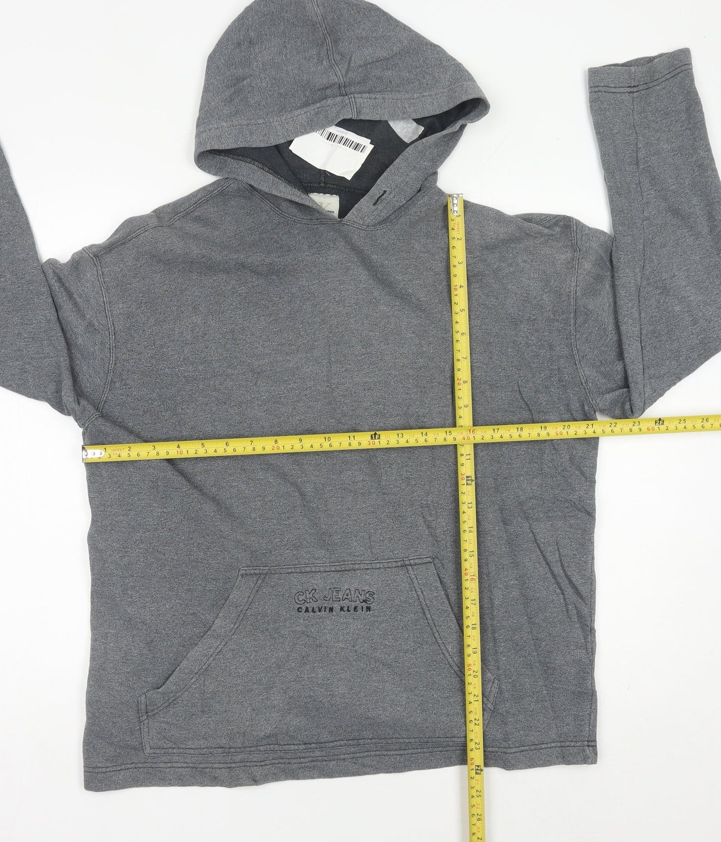 Calvin Klein Jeans Men’s Grey Pullover Hoodie Size L Logo Pocket