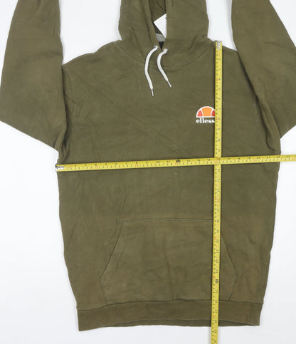 Back view of Ellesse men’s green pullover hoodie sweatshirt, size M, regular fit