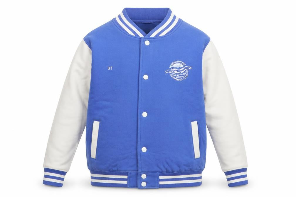AWDis Boys Blue White Varsity Jacket 12-13 Years Cotton Blend
