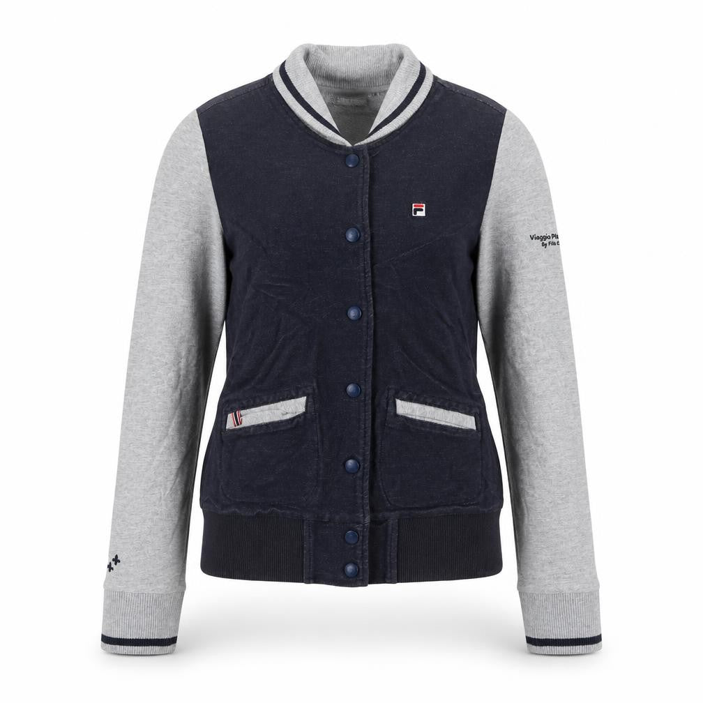 Fila Womens Varsity Jacket Size 8 Black Grey Cotton Blend Casual