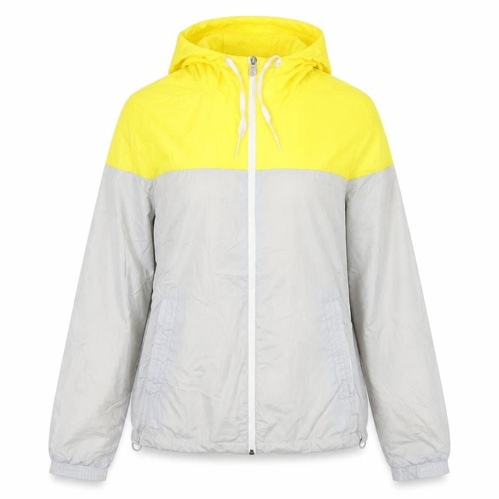 Adidas Womens Yellow Grey Windbreaker Jacket Size 10 UK Hooded Sports