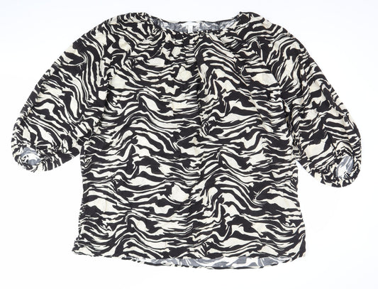 H&M Women’s Black Animal Print Tunic Blouse M 3/4 Puff Sleeve