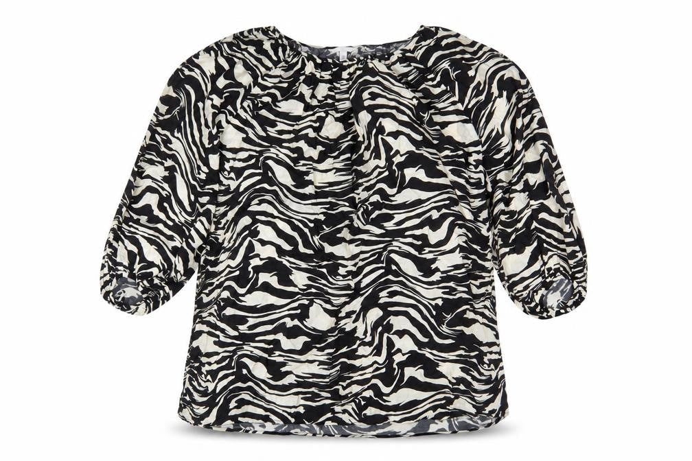 H&M Women’s Black Animal Print Tunic Blouse M 3/4 Puff Sleeve