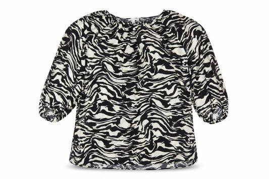 H&M Women’s Black Animal Print Tunic Blouse M 3/4 Puff Sleeve