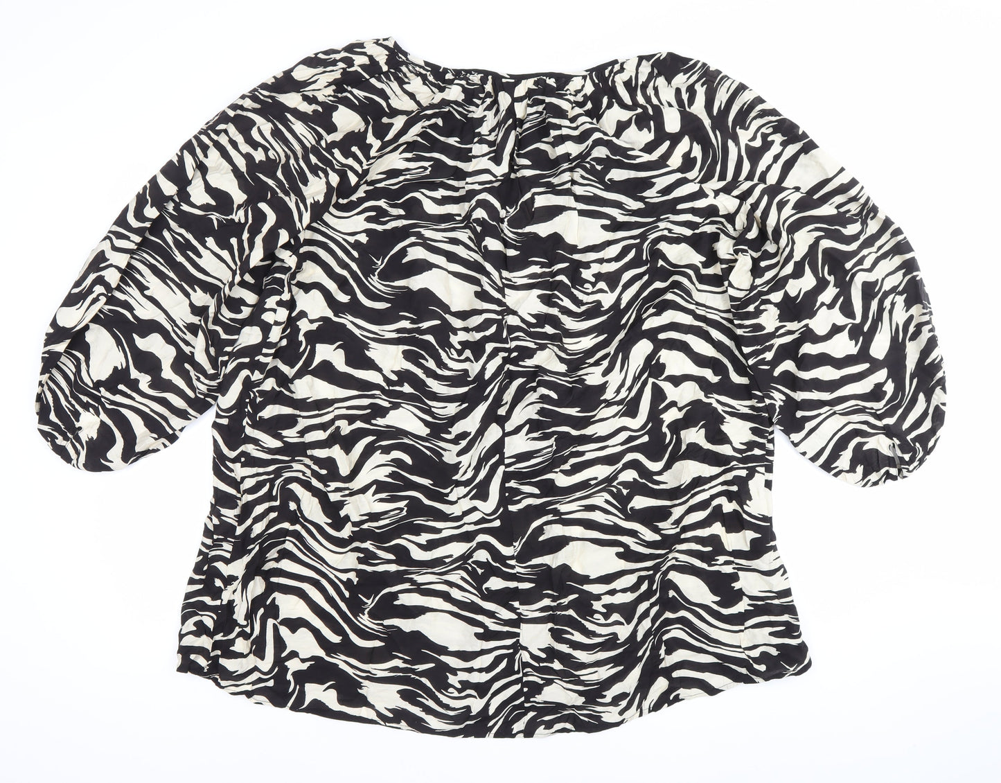 H&M Women’s Black Animal Print Tunic Blouse M 3/4 Puff Sleeve