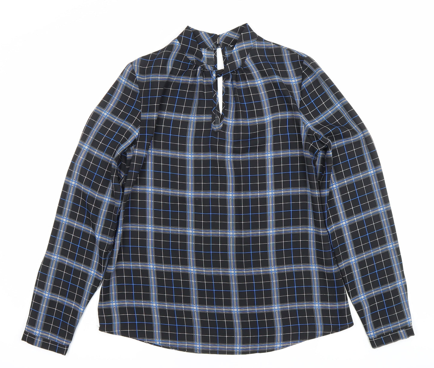 Peacocks Womens Black Check Long Sleeve High Neck Blouse Size 8