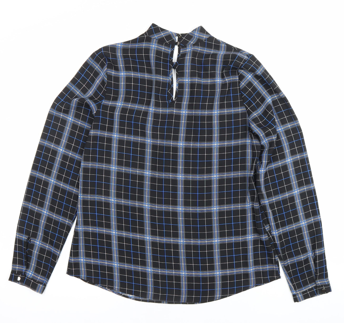 Peacocks Womens Black Check Long Sleeve High Neck Blouse Size 8